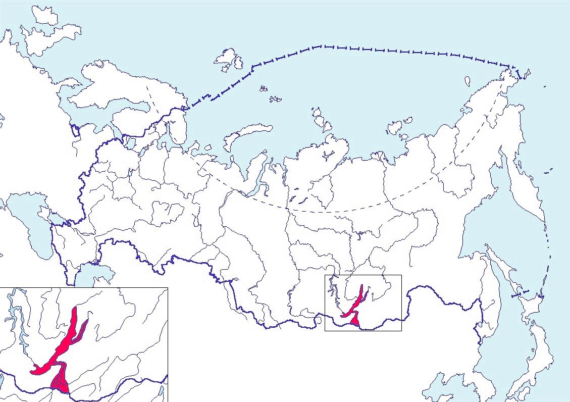 Осетр сибирский, байкальский подвид карта ареала