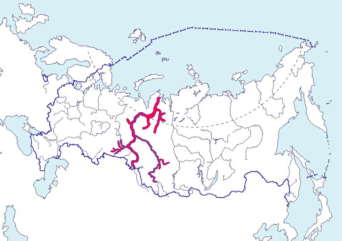Осетр сибирский, западносибирский (обский) подвид карта ареала
