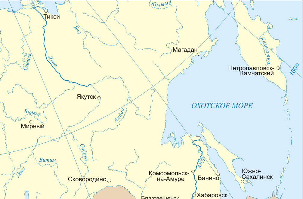 Карта Охотского моря