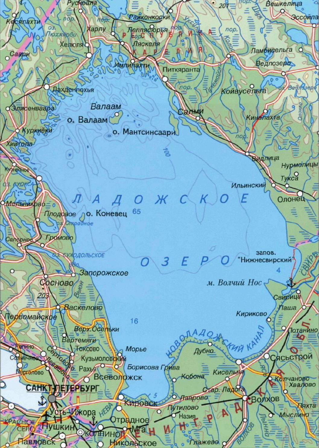 Карта Ладожского озера