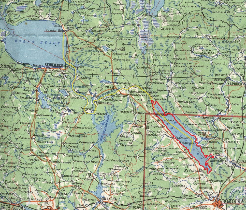Карта озера Кубенское