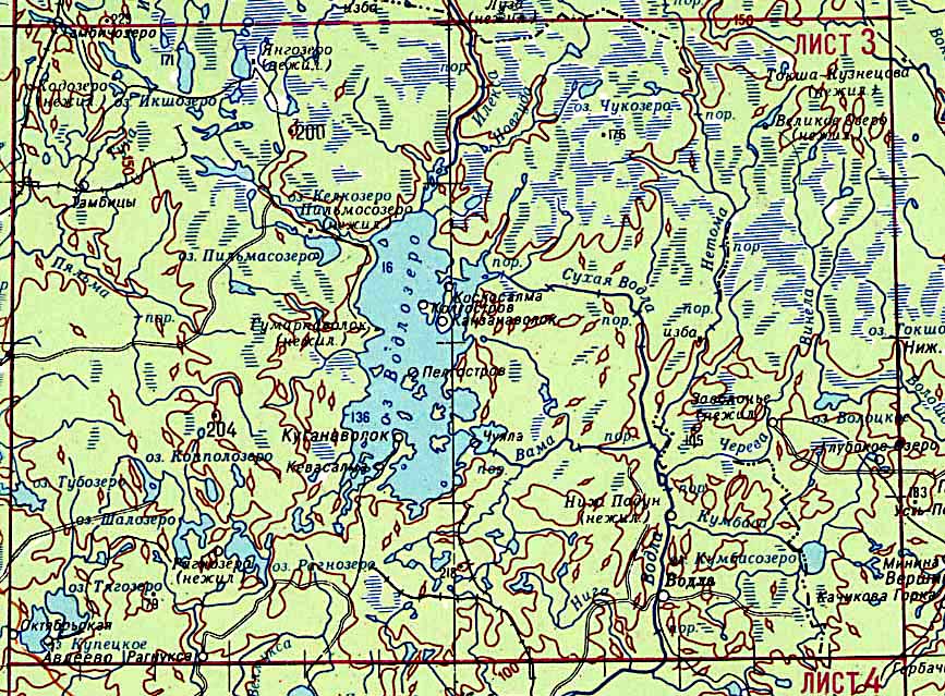 Карта озера Водлозеро