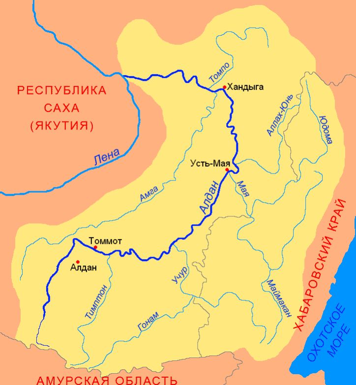 Карта реки Алдан