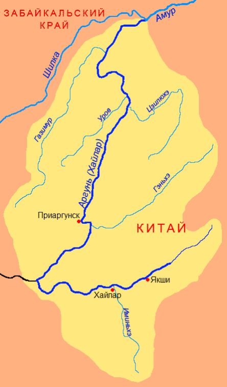 Карта реки Аргунь