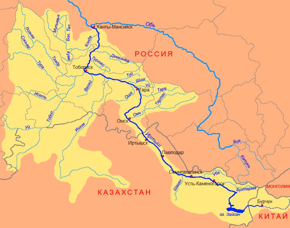 Карта реки Иртыш