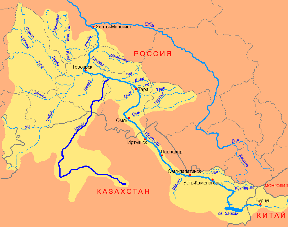 Карта реки Ишим