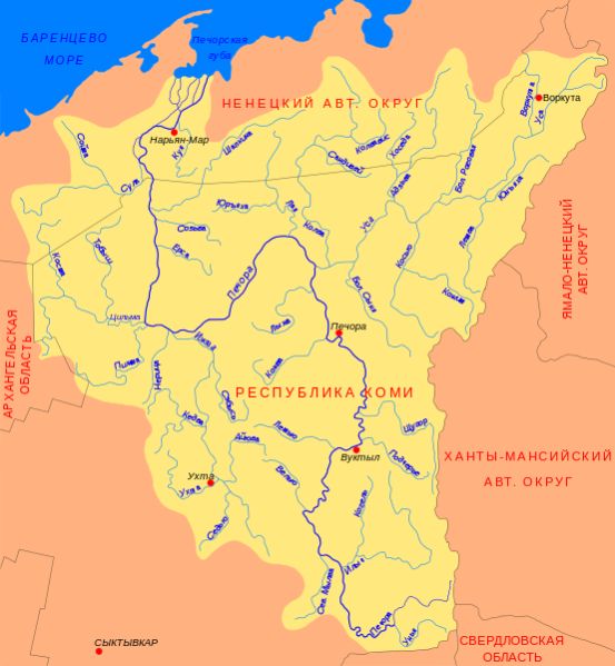 Карта реки Печора