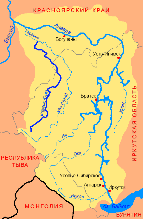 Карта реки Бирюса