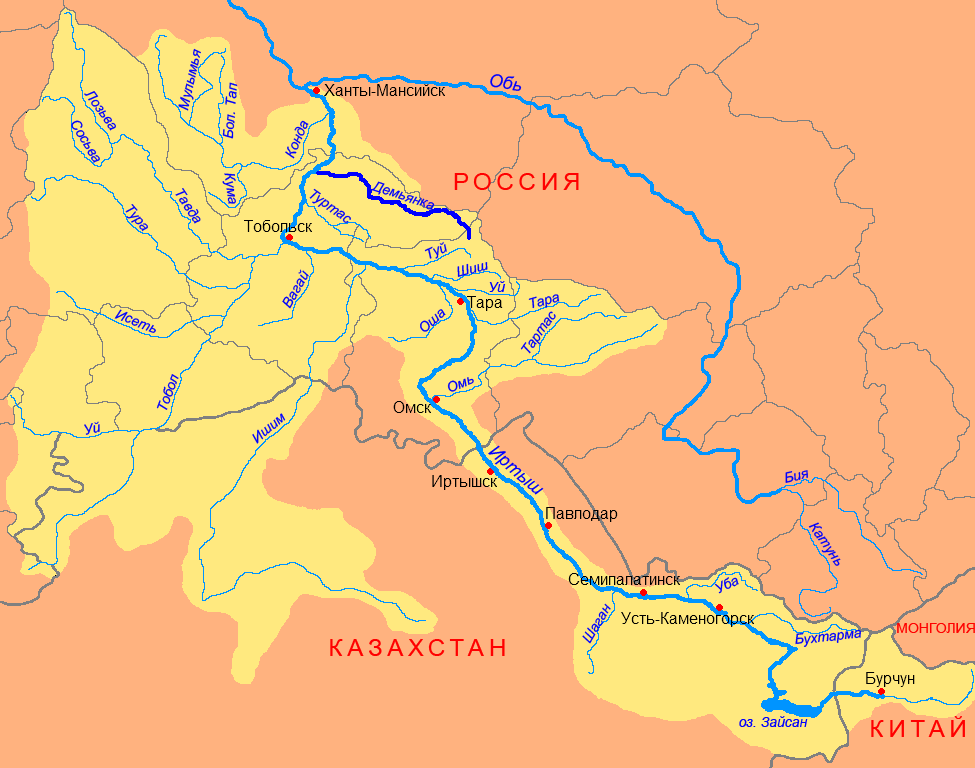Карта реки Демьянка
