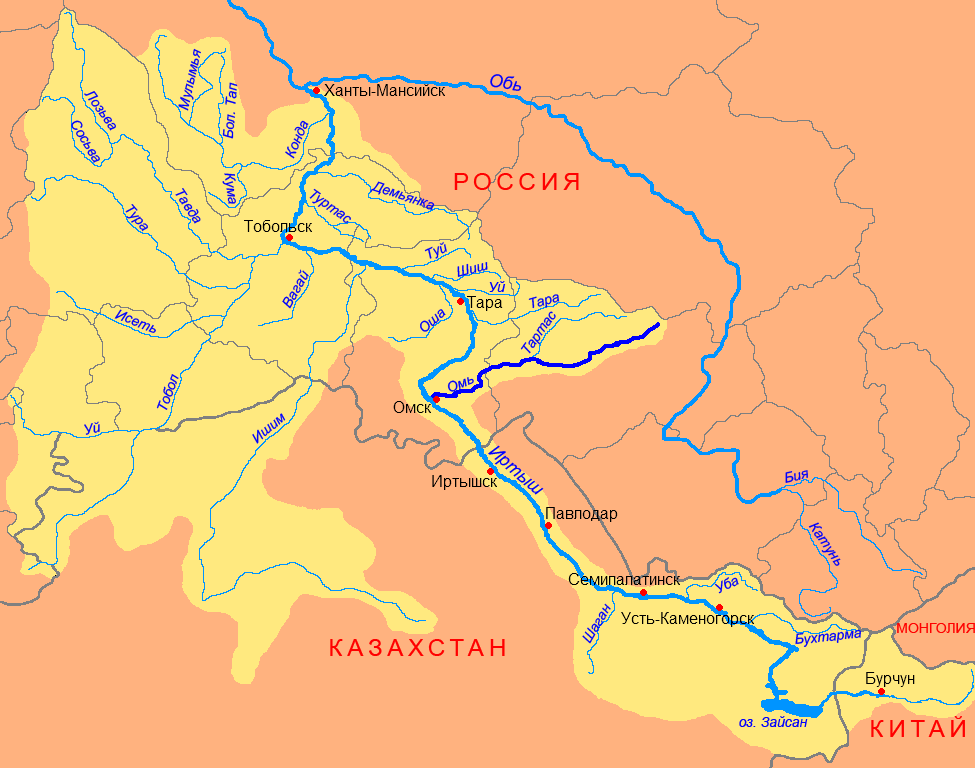 Карта реки Омь