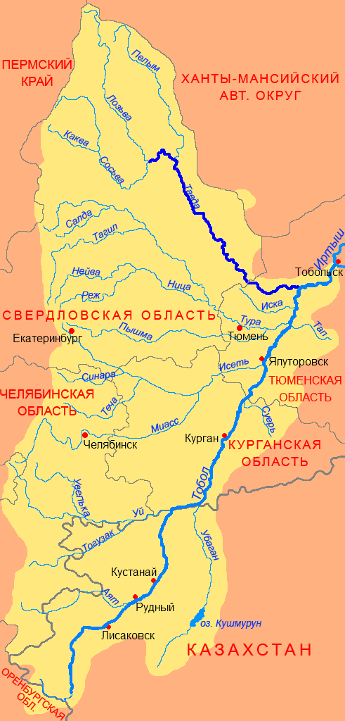 Карта реки Тавда