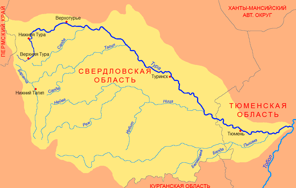Карта реки Тура