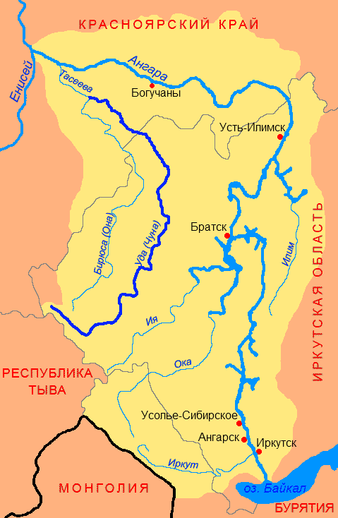 Карта реки Уда (Чуна)