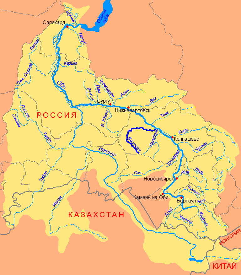 Карта реки Васюган