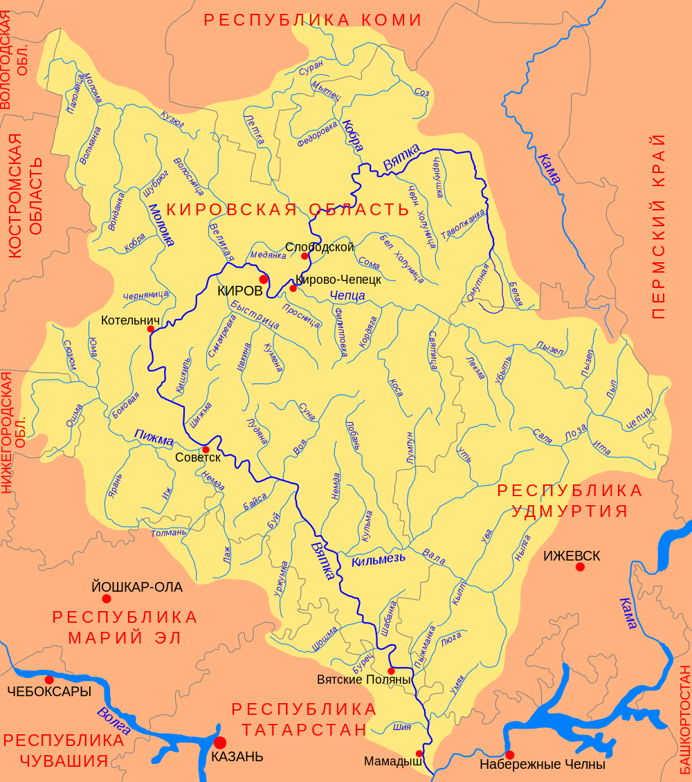 Карта реки Вятка
